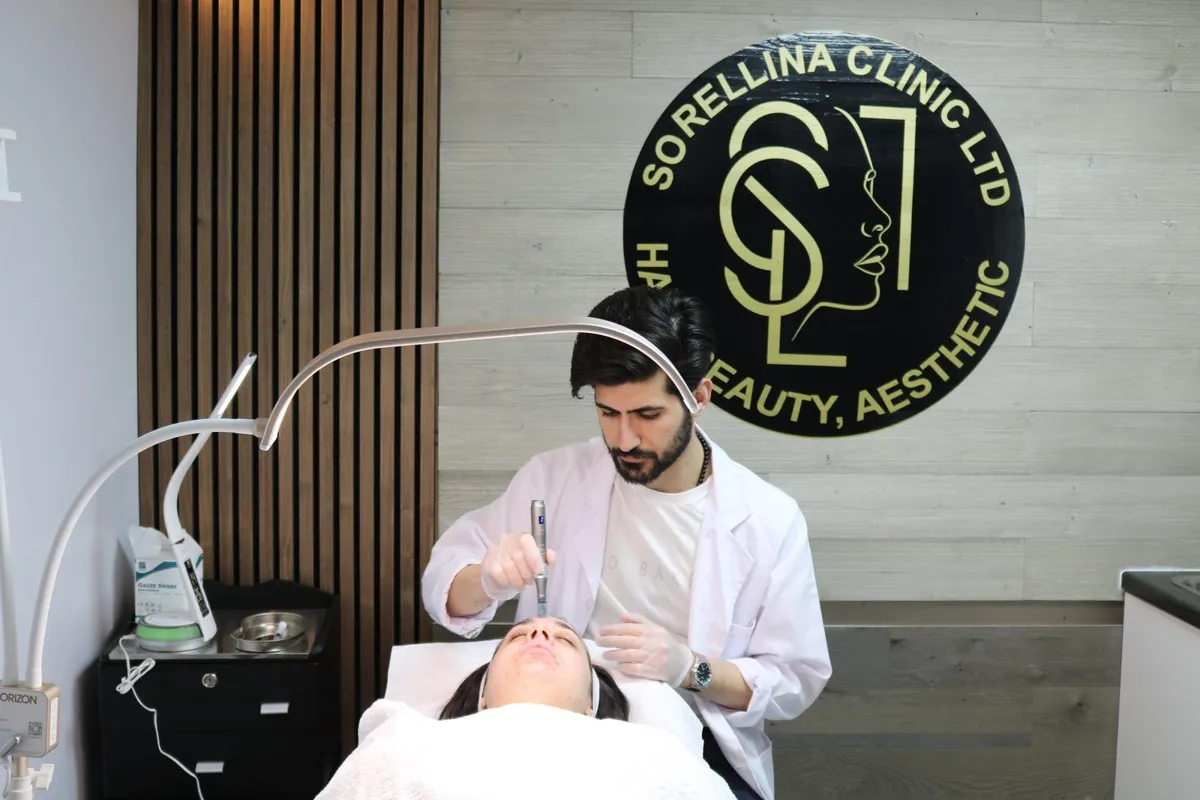A practitioner performing a medical-grade microneedling treatment at Sorellina Clinic